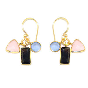 Pendientes Colgantes de Moda para Fiesta, con Tres Piedras de Calcedonia y Ónix, Chapados en Oro de 22K, Hechos a Mano, para Chicas y Mujeres, Venta al Por Mayor - Product Image 1