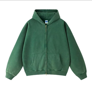 Sweat-shirt à capuche zippé surdimensionné pour homme, gris uni, 100% coton French Terry, vêtement décontracté d'automne avec poche avant - Product Image 1