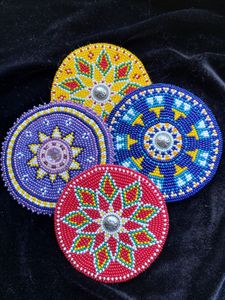 Traditional Style Glass Seed <b>Beads</b> <b>Coaster</b> With Handcrafted Detailing Perfect For Ethnic Home Decoration And Festive Dining - Product Image 2
