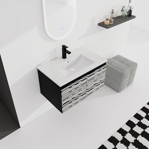Mobile bagno sospeso da 30 pollici con lavabo in ceramica e anta con chiusura ammortizzata, kit di montaggio (KD) - Product Image 3