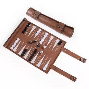 Premium Quality Portable Roll-up PU Leather 2 in 1 Travel <b>Backgammon</b> Checkers Set & Chess Board Game Set Support Custom LOGO - Product Image 3