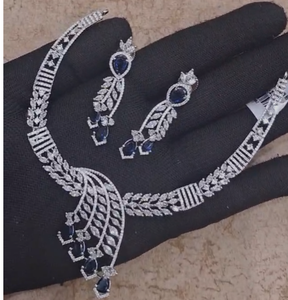 Stylish Premium Quality Women's Brass <b>Silver</b> Plated Zircon Classic Designer Necklace <b>Earrings</b> Set Wedding Party Gift Occasions - Product Image 4