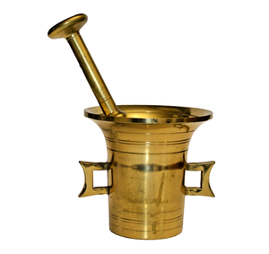 Mortero y pilón de latón para uso profesional en la cocina, para moler especias, hierbas y medicamentos naturales. - Product Image 6