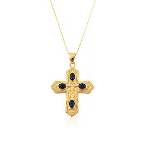 Hip hop <b>necklace</b> oval cut iolite blue quartz <b>crucifix</b> cross pendant <b>necklace</b> solid brass 18k gold plated fashion <b>women</b> <b>necklace</b> - Product Image 1