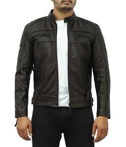 Veste en cuir véritable pour hommes, manteau de motard classique, en cuir de vache véritable, vêtements d'extérieur décontractés à la mode, Style Vintage - Product Image 6