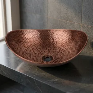 Fregadero Ovalado de Cobre Puro Martillado con Acabado Antiguo, Lavabo de Cobre Hecho a Mano para Cocina, Baño, Herramienta de Limpieza para Cocina - Product Image 2