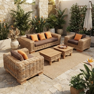 Handcrafted outdoor wicker <b>rattan</b> patio <b>sofa</b> set cushioned <b>sofa</b> armchairs coffee table furniture lounge setup product item - Product Image 5