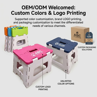 Tabouret pliant antidérapant en plastique rose de 11 pouces avec poignée, personnalisable avec logo, pour enfants et adultes, gain de place