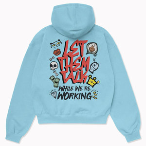 Sweat-shirt à capuche surdimensionné pour homme, bleu clair, couleur unie, décontracté, pour l'automne, 100% coton, tricoté, avec poche - Product Image 3