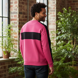 Top Trending <b>Men's</b> <b>Pink</b> Crew Neck Pullover Sweatshirt Regular Fit Color Blocking Design Cotton French Terry Autumn Casual Wear - Product Image 5
