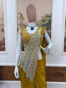 Conjunto de Top y Pantalones Palazzo de Georgette Sintético para Mujer con Dupatta de Seda Organza, Estilo Bollywood para Fiestas y Eventos Festivos - Product Image 6