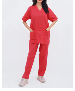 Newly Styled Medical <b>Scrubs</b> Women Comfortable Hospital <b>Uniform</b> Red Jersey Spandex Summer <b>Scrub</b> Sets OEM Jumpsuit Short Sleeve - Product Image 1