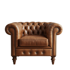 Fauteuil d'appoint en cuir marron de style vintage avec pieds en bois, canapé simple de style mid-century pour le salon - Product Image 2