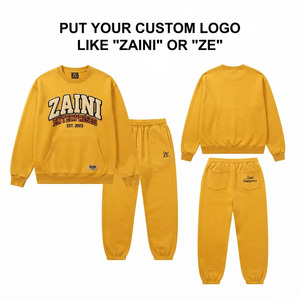 Ensemble de survêtement en molleton de coton premium 320 GSM jaune moutarde avec logo brodé personnalisé, pull et pantalon de jogging - Product Image 1