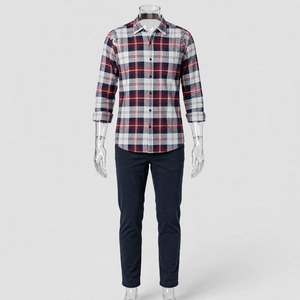 Chemise en flanelle à carreaux pour homme, manches longues, col rabattu, 100% coton, vêtement d'automne - Product Image 3