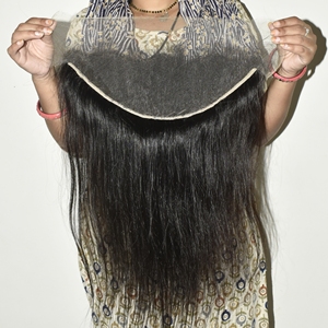 100% Indian Natural Texture <b>Frontal</b> HD 13*6 Loose Deep Wave Straight Machine Double Weft Remy Lace Front Soft Unprocessed - Product Image 1