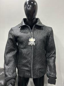 <b>Men</b> Genuine Leather <b>Jacket</b> Real Woven Leather Zip Up Collar <b>Long</b> Sleeve Outerwear for Casual Streetwear For Wholesale - Product Image 4