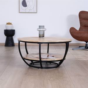 Mesa de centro redonda de dos niveles Vandana Silver Haven en madera maciza de mango con estructura de metal negro. - Product Image 2