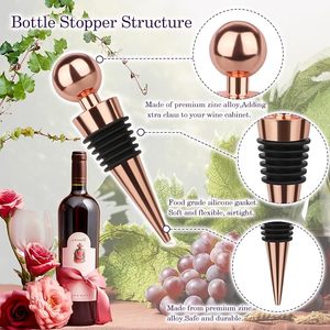 Bouchon de bouteille de vin en métal rose doré, longueur 9,5 cm, avec joint en caoutchouc noir pour la conservation du vin - Product Image 6