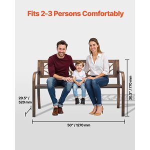 Banc de patio extérieur de 50 pouces avec structure en acier au carbone et dossier à motif floral en PVC, accoudoirs à bords arrondis, résistant aux intempéries - Product Image 4