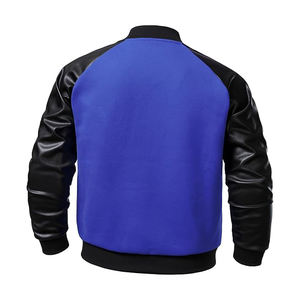 Blouson universitaire en cuir pleine fleur pour homme avec manches en laine, boutons-pression, style baseball, luxe, hiver, manteau tendance - Product Image 4