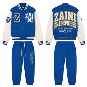 Women Varsity Tracksuit 320 GSM Premium Cotton Polyester Fleece Blue White Panel Design Custom Chenille <b>Embroidery</b> Print - Product Image 1