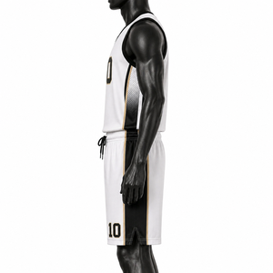 Ensemble de maillots de basket-ball unisexes personnalisés blanc, noir et or, uniforme d'équipe sublimé, 10 pièces, maille respirante anti-humidité avec cordon de serrage - Product Image 5