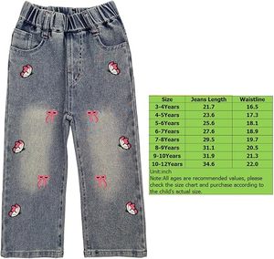 Girls Straight Leg Denim <b>Jeans</b> <b>With</b> Minnie Mouse Embroidery Cute Washed Cotton Pants Mid <b>Waist</b> Full Length Spring Style - Product Image 4