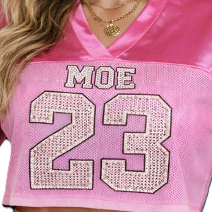 Jersey Corto de Fútbol Americano con Pedrería para Mujer, Estilo Moderno, Número Personalizado, Ropa Deportiva Urbana, Logotipo Personalizado OEM - Product Image 5