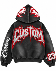 Sweat à capuche d'hiver personnalisé imprimé, style streetwear oversize, en molleton bouclette, unisexe, noir, rouge, blanc, avec logo, design 23 poches, sublimation 100% - Product Image 2
