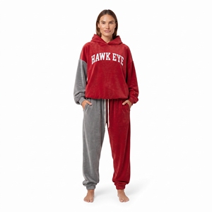 Conjunto de dos piezas de terciopelo con bloques de color para mujer: Sudadera con capucha de manga larga oversize y hombros caídos, y pantalón jogger. - Product Image 3