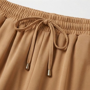 Jupe midi élastique à taille élastique pour femmes, couleur unie, cordon de serrage, viscose, mousseline, style minimaliste confortable, toutes saisons - Product Image 4