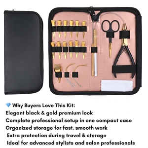 Kit d'outils professionnels pour extensions capillaires : Pince à micro-anneaux, Anneau de séparation, Ciseaux de coupe, Aiguilles en C, Pinces bec de canard - Product Image 3
