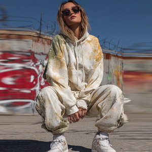 <b>Drop</b> Shoulder Stone Washed Sweatsuits Women Baggy <b>Acid</b> Wash Sweat Shirts Vintage Washed Sweatpants Set Women's - Product Image 5