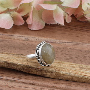 Bague en argent sterling 925 avec pierre de préhnite naturelle en sertissage clos, pierre de raisin vert, bijoux en pierre précieuse véritable, coupe brillante, pour les fêtes - Product Image 1