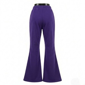 Pantalones de chándal morados para mujer, de cintura alta, con cordón, ajuste holgado informal, con bordado de llamas y patrón de puntos, de largo completo - Product Image 6