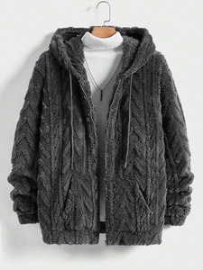 Size 2026 Autumn Winter New Hooded Bomber <b>Jacket</b> Men's Fleece-Lined Thick Heart Pattern Discharge Printed Polyester - Product Image 4