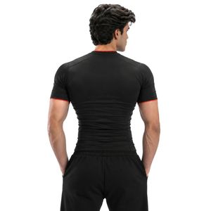 Men's <b>Black</b> Slim Fit Crew Neck Short Sleeve T Shirt with Red Trim <b>Plain</b> Casual Tee - Product Image 6