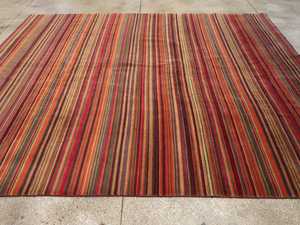 Tapis en laine rayé multicolore fait main, tissage plat moderne. - Product Image 4
