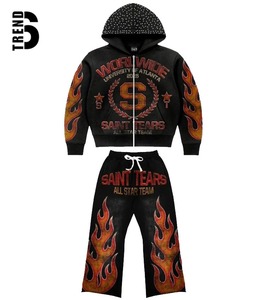 Conjunto Deportivo Six Trend, Pantalones Jogger de Algodón 100% con Estampado, Talla Grande, Sudadera con Cierre y Capucha, Estilo Streetwear, Lavado Ácido - Product Image 2