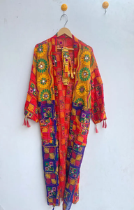 ชุดกิโมโนพิมพ์ลายด้วยมือจาก Naaz Textile ดีไซน์ลายการ์ตูนสุดพิเศษ ชุดนอนผ้าฝ้าย 100% คอวี เอวยางยืด ใส่สบายในฤดูร้อน - Product Image 4