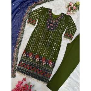 Conjunto de ropa de fiesta de diseñador para mujer Top Pant Dupatta con Moti Work - Product Image 3