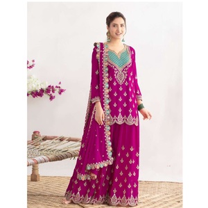 Nouvel ensemble Sharara et Dupatta de créateur pour fêtes, vêtements indiens et pakistanais, Salwar Kameez tendance avec Dupatta, en gros - Product Image 1