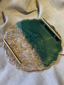 High Quality Black Resin <b>Tray</b> with coaster Home and Epoxy Resin Serving <b>Tray</b> for Snack Cheese Coffee <b>Tea</b> - Product Image 4