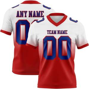Maillot de football blanc personnalisé, maille rouge royale, authentique, style délavé, streetwear, t-shirt maillot américain en maille, léger, coupe oversize - Product Image 1