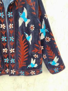 Veste en velours noir pour femmes, brodée de fleurs, style Suzani, avec motif d'oiseaux, manches longues, col montant, style bohème, manteau d'hiver pour femmes - Product Image 3