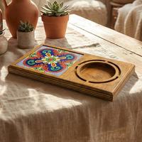 Sous-verres en bois oriental 100 % faits à la main avec motif de carreaux émaillés colorés, rectangulaires, antidérapants, pour tasses à thé, décoration de table