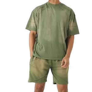 <b>Acid</b> <b>Wash</b> <b>T</b> <b>Shirts</b> and Short Set for Men Summer 100% Cotton Sun Faded Washed Shorts Two Piece Set - Product Image 1
