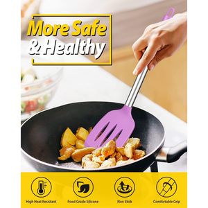 Set di 4 Utensili da Cucina in Silicone Senza BPA, Spatole Grandi Antiaderenti e Cucchiai Forati Resistenti al Calore di Colore Viola - Product Image 4