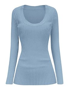 Suéter Gris con Cuello Redondo y Tejido Acanalado para Mujer, Top de Punto Elástico de Manga Larga - Product Image 5